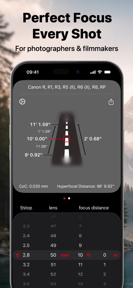 Simple DoF Calculator main depth of field calculator screen