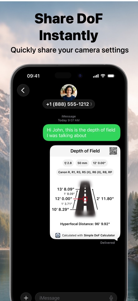 Simple DoF Calculator screenshot showing iPhone and iPad app support